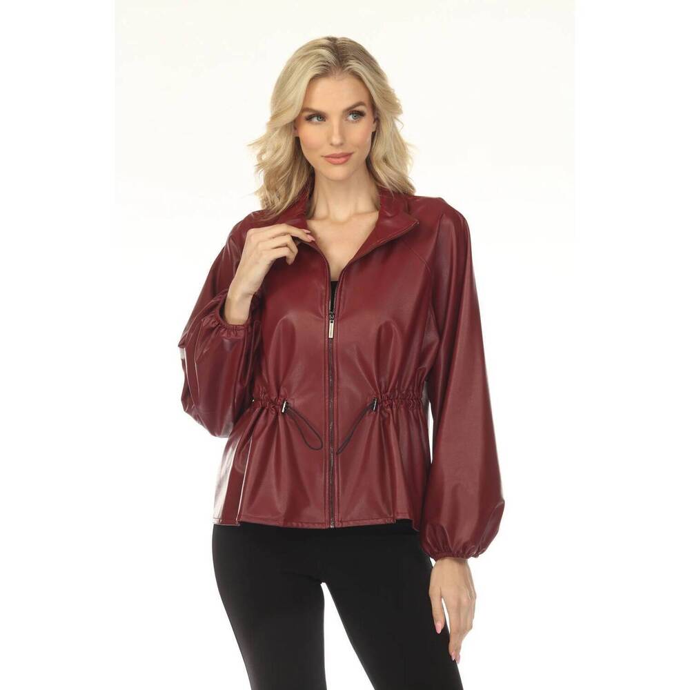 NEW JOSEPH RIBKOFF faux leather zip front jacket in merlot